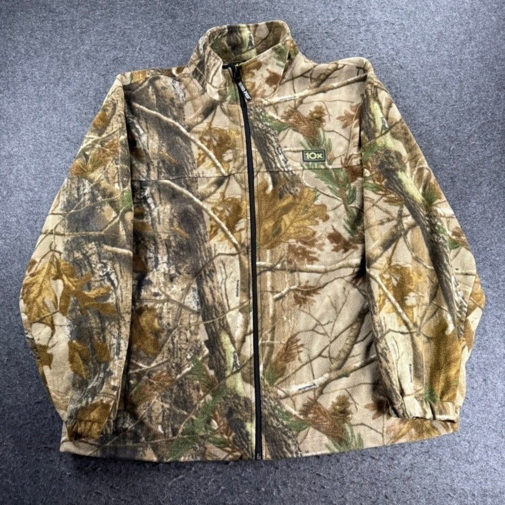 10X‎ Hunting Jacket XL Camo Fleece Zip Realtree Mossy Oak Pattern Outdoor Mens